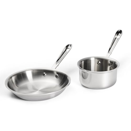 All-Clad D3 Stainless Steel 2 Piece Cookware Set- Made in USA- Includes 8" Frying Pan and 1 Qt Saucepan - Professional Grade -Oven Safe & Induction Compatible