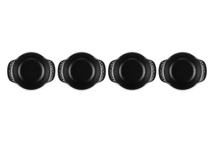 Le Creuset Enameled Cast Iron Gourmand Collection Set of 4 Mini Round Cocotte, .3 qt., Matte Black w/Stainless Steel Knob