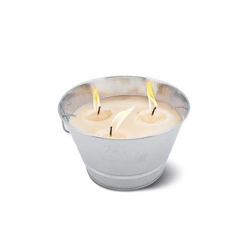 TIKI Citronella Candle 28-Ounce – Triple Wick Metal Bucket with Lid (Silver) – Long-Lasting Outdoor Candle for Patio, Deck, Garden, Backyard & Camping