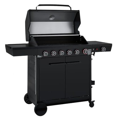 Royal Gourmet GE6001H 6-Burner Gas Grill, 72,000 BTU, 691 Sq. In. Cooking Area, with Sear and Side Burner, Side Shelf with hooks, spice basket, Movable Cabinet Style Grill for Outdoor Grilling, Black