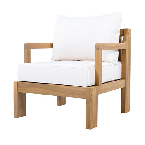 Christopher Knight Home Bayah 4 Piece Patio Furniture Set with Removable Cushion, Acacia Wood Outdoor Sectional Sofa Set with Coffee Table, 4 Seater Outdoor Conversation Set, Beige+Natural