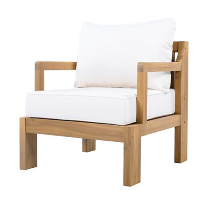 Christopher Knight Home Bayah 4 Piece Patio Furniture Set with Removable Cushion, Acacia Wood Outdoor Sectional Sofa Set with Coffee Table, 4 Seater Outdoor Conversation Set, Beige+Natural