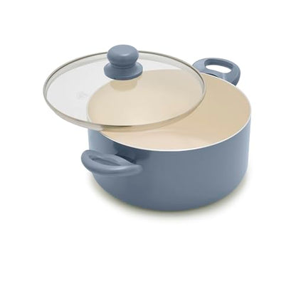 GreenLife 5 Quart Nonstick Stock Pot with Lid, Non-Toxic Ceramic Pot, Dishwasher Safe, Induction Ready, Fast Heating, Stay-Cool Handles, Kitchen Casserole, Soup, Pasta, Easy Clean, Slate Blue