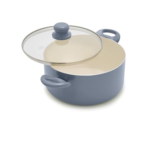 GreenLife 5 Quart Nonstick Stock Pot with Lid, Non-Toxic Ceramic Pot, Dishwasher Safe, Induction Ready, Fast Heating, Stay-Cool Handles, Kitchen Casserole, Soup, Pasta, Easy Clean, Slate Blue