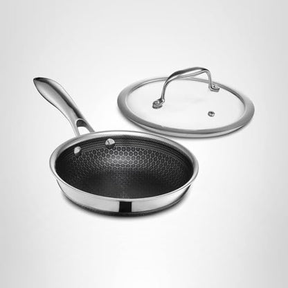 HexClad Hybrid Nonstick 7-Inch Frying Pan with Tempered Glass Lid, Stay-Cool Handle, Dishwasher-Friendly, Oven-Safe Up to 900°F, Induction Ready, Compatible with All Cooktops