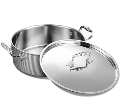 DELARLO Tri-Ply Stainless Steel 8QT Stock Pot,13 inch Everyday Pan with Lid, Kitchen Induction Deep Saute Pan,shabu shabu pot High Side Cooking Hot Pot Oven Safe Up to 600℉