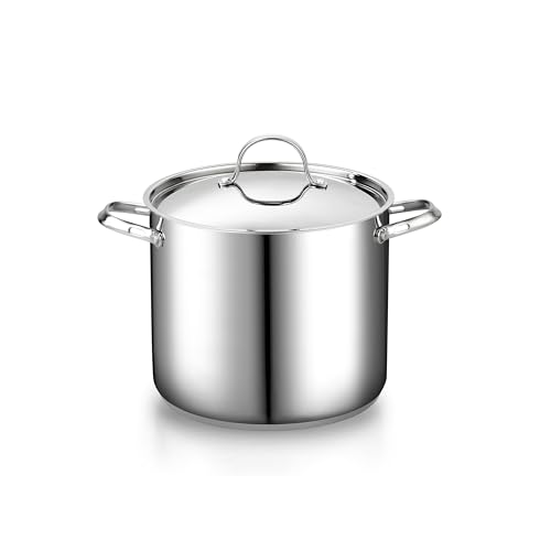 Cooks Standard Classic Stainless Steel Stock Pot with Lid, Large Cooking Pot for Pasta, Soup, Spaghetti, Oven Safe, Dishwasher Safe, Induction Compatible Cookware, 12-Quart