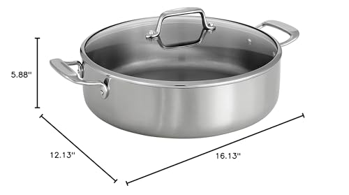Tramontina Tri-Ply Clad Stainless Steel 6-Quart Braiser Pan with Glass Lid, Induction-Ready, Dishwasher-Safe, NSF-Certified