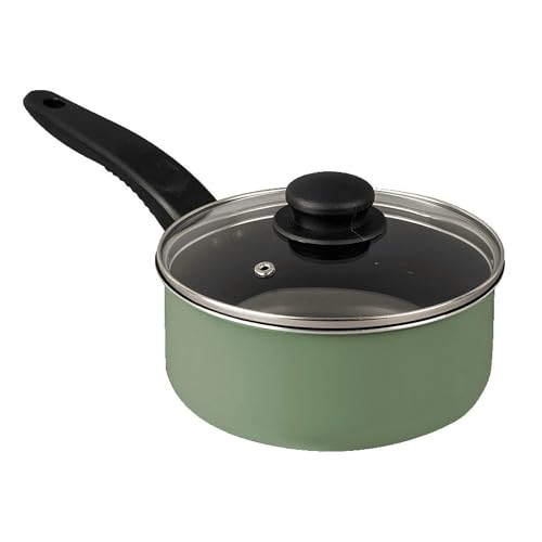 CLMSTE Black 7 Piece Non Stick Aluminium, Pots and Pans Cookware Set (Green Sage)