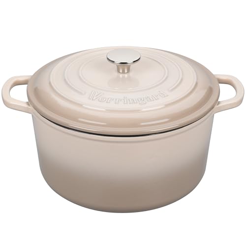 VORRINGARD Enameled Cast Iron Dutch Oven Pot with Lid, for Sourdough Bread Baking, Round Dutch Ovens, 4.5 Quart, Latte