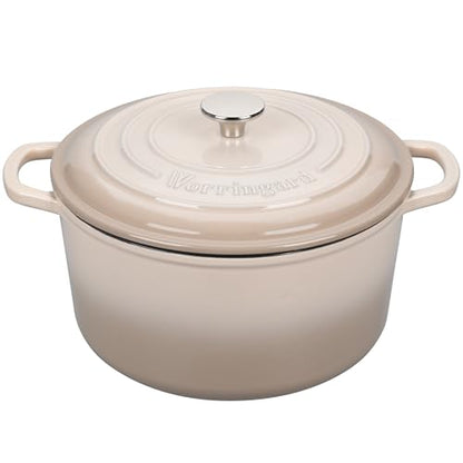 VORRINGARD Enameled Cast Iron Dutch Oven Pot with Lid, for Sourdough Bread Baking, Round Dutch Ovens, 4.5 Quart, Latte