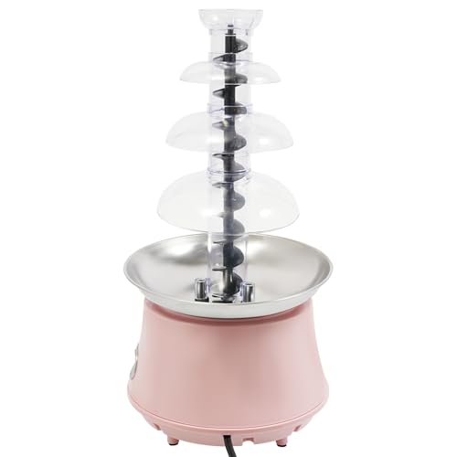 Chocolate Fountain Machine 4 Tier, 180W Chocolate Fountain with Capability 2.2lbs Commercial Hot Chocolate Fondue Tower for Nacho Cheese Liqueurs Party Wedding (Pink+Silver)