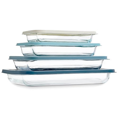 COOK WITH COLOR 8-Piece Deep Glass Baking Dish Set with Plastic Lids – Casserole and Food Storage Containers for Lasagna, Leftovers – Freezer-to-Oven, Microwave & Dishwasher Safe, Blue