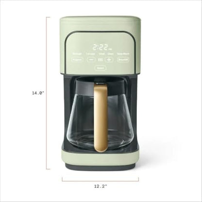 Wonderful Programmable 12-Cup Coffee Maker with Touch Controls, Auto Brew Timer, 1200W, 3 Brew Strengths, Keep Warm, Dishwasher-Safe, Premium Countertop Coffee Machine (Sage Green)