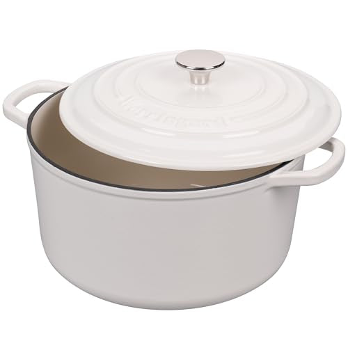VORRINGARD Enameled Cast Iron Dutch Oven Pot with Lid, for Sourdough Bread Baking, Round Dutch Ovens, 6 Quart, White
