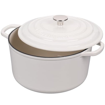 VORRINGARD Enameled Cast Iron Dutch Oven Pot with Lid, for Sourdough Bread Baking, Round Dutch Ovens, 6 Quart, White