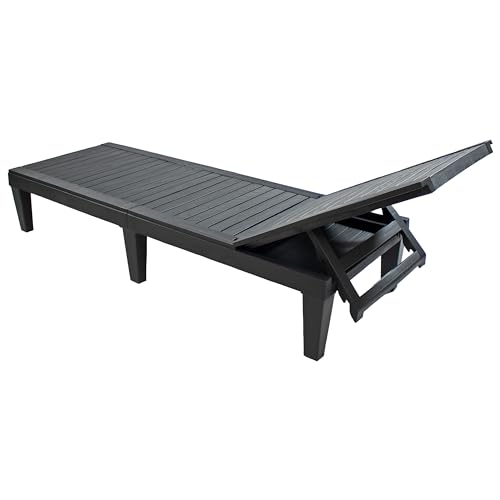 Sunnydaze 5-Position Outdoor Adjustable Chaise Lounge Chair - UV- and Weather-Resistant Polypropylene Resin - Wood-Look Design - Black