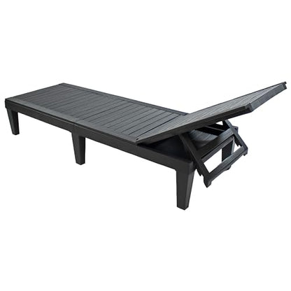 Sunnydaze 5-Position Outdoor Adjustable Chaise Lounge Chair - UV- and Weather-Resistant Polypropylene Resin - Wood-Look Design - Black