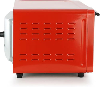 9.5 Quart Electric Countertop Toaster Oven, Compact Red Kitchen Oven with Adjustable Temperature & Quartz Heating (Red)