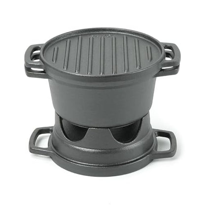 HAWOK 6 Piece Stove Set, Potable Cast Iron Charcoal Grill Stove with 1QT Dutch Oven, with Multipurpose Lid, Five-Leg Buffet Tray, Multipurpose Mini BBQ Stove Set