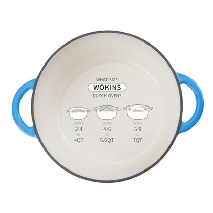 WOKINS Enameled Cast Iron Dutch Oven - 5.5QT Pot with Lid,Oven Safe to 500°F,Heavy-Duty Cookware for Sourdough Bread Baking,Braising,Stews,Roasting Blue