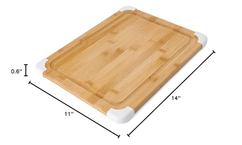 Farberware Nonslip Bamboo Cutting Board with Juice Groove, 11x14 Inch, White