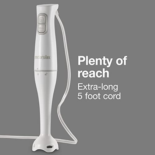 Proctor Silex Electric Immersion Blender with Detachable Dishwasher Safe Handheld Hand Blender Stick, 2-Speeds, 150 Watts, White (59739)