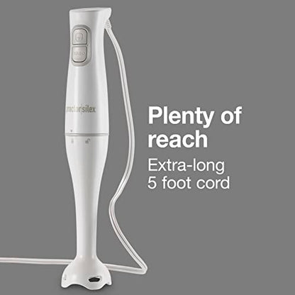 Proctor Silex Electric Immersion Blender with Detachable Dishwasher Safe Handheld Hand Blender Stick, 2-Speeds, 150 Watts, White (59739)