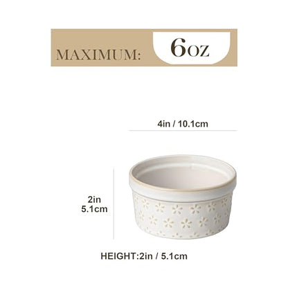 MALACASA Ramekins 6 Oz Oven Safe, Ceramic Creme Brulee Souffle Dishes, Pudding Custard Cups Ramekin For Baking, Small Dipping Sauce Bowls, Set of 4, Microwave and Dishwasher Safe, Arctic White