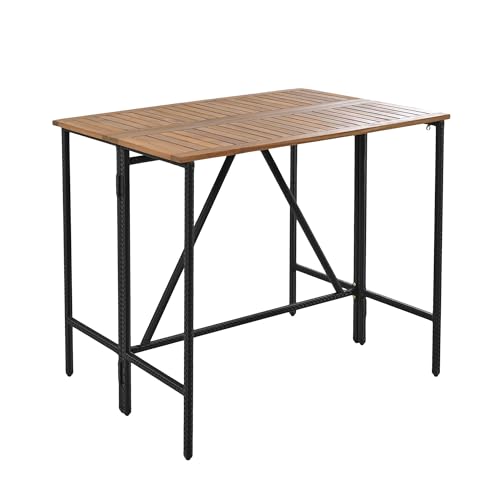 Polibi 10-Piece Large Wicker Bar Set - Extendable Table & 8 Stools, Outdoor Entertaining Furniture, Brown