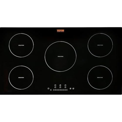 VEVOR Electric Cooktop, 5 Burners, 36'' Induction Stove Top, Built-in Magnetic Cooktop 9200W, 9 Heating Level Multifunctional Burner, LED Touch Screen w/Child Lock & Over-Temperature Protection