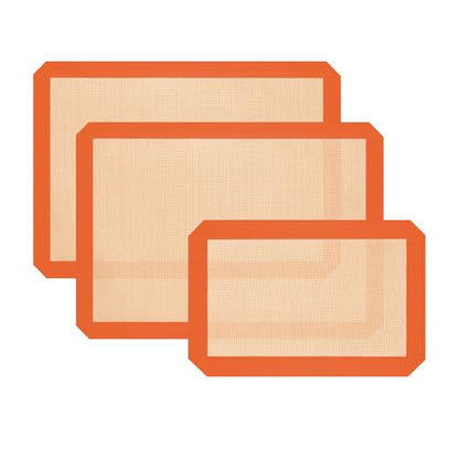 Silicone Baking Mat, Baking Sheets Non Stick, Silicone Mats for Baking, 3 Pcs Baking Supplies for Cookies, Bread & Pastry, Heat-Resistant & Reusable, Orange