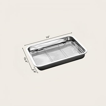 Roasting Pan Heavy Duty Stainless steel Turkey Pans for Oven,Toaster Oven Tray Pans with cooling rack,Hotel Pan, Barbeque Grill Pan,Deep Edge,Mirror treatment, Dishwasher Safe (14"x10.4"x2.8")