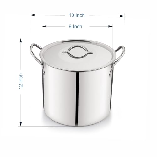 12-Qt Stainless Steel Stock Pot with Metal Lid, Heavy Duty Large Soup Pot for Canning, Seafood Boil, Pasta