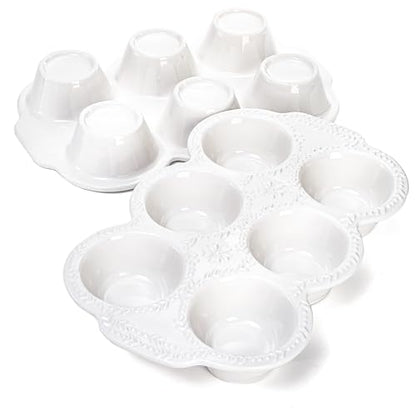 Hiceeden 2 Pack 6-Cup Ceramic Muffin Pan, Nonstick Cupcake Baking Pans with Handle, Ceramic Muffin Tin with Embossed Pattern for Muffin, Cupcake, White
