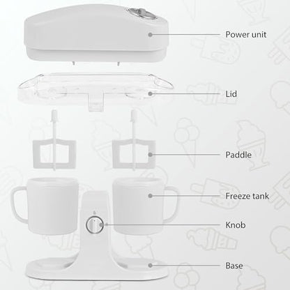 Pukomc Ice Cream Maker Machine for Home Use, with Two Ice Cream Bowls,Simple Operation and Easy to Clean,White