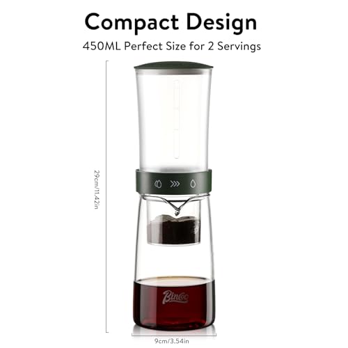 Bincoo Drip Cold Brew Coffee Maker,450ml High Borosilicate Glass Ice Drip Coffee Brewer,Adjustable Dual-Outlet Drip Speed, Constant Pressure Brewing