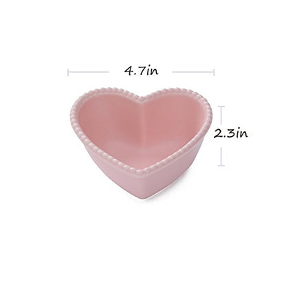 CHOOLD Ceramic Heart-Shaped Pudding Bowl - Dessert & Souffle Ramekin (Pink/White)