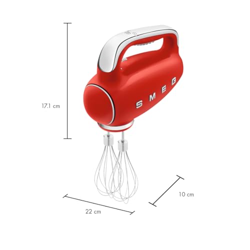 SMEG HMF01 9-Speed Retro Hand Mixer – 220W Motor, Smooth Start, Turbo Function, LED Timer Display, Stainless Steel Whisks, Beaters & Dough Hooks, Premium Die-Cast Aluminum Body