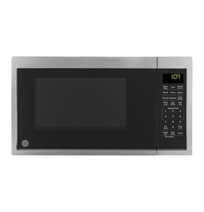 GE Countertop Microwave Oven, Compact 0.9 Cubic Ft., 900-watt Capacity, 7 Auto Cooking Settings, Child-Lock Technology, Kitchen Essentials for The Countertop, Dorm Room or Apartment, Stainless Steel