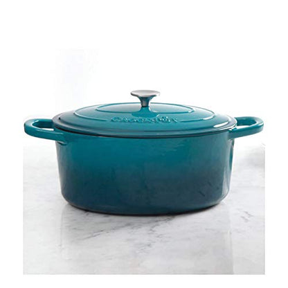 Crock-Pot Artisan 7-Quart Oval Enameled Cast Iron Dutch Oven – Teal Ombre, Durable Cookware for Slow Cooking, Roasting, Baking with Lid