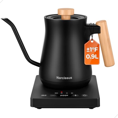 Gooseneck Electric Kettle with Temperature Control ±1°F Precision, Narcissus P901 Pour Over Coffee & Tea Kettle, 0.9 Liter & 1200W Rapid Boil, Max 6 Hours Keep Warm, 304 Stainless Steel, BPA-Free