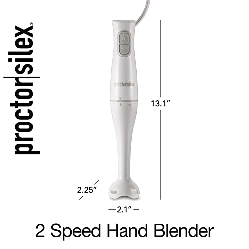 Proctor Silex Electric Immersion Blender with Detachable Dishwasher Safe Handheld Hand Blender Stick, 2-Speeds, 150 Watts, White (59739)