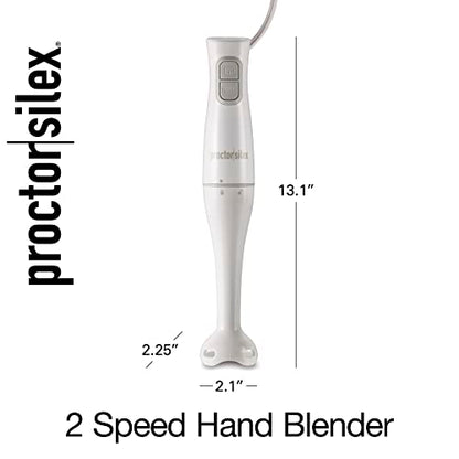 Proctor Silex Electric Immersion Blender with Detachable Dishwasher Safe Handheld Hand Blender Stick, 2-Speeds, 150 Watts, White (59739)