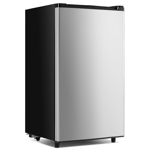 NEWBULIG Mini Fridge with Freezer 3.2 Cu.Ft Small Refrigerator for Office, Dorm, Small Fridge with Adjustable Thermostat, Energy Saving, Singel Door, Sliver