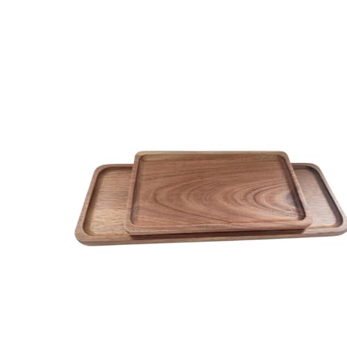 Rectangular Wood Serving Trays Set, Large Natural Wooden Serving Platters, Charcuterie Plates Board Snack Dessert Appetizer Serving Tray for Long Bread Cheese, Food Fruit Dishes Home Decor (2 Pack)