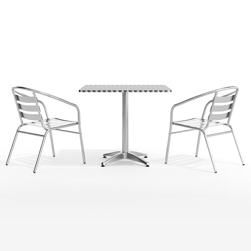 Flash Furniture Lila 31.5'' Square Aluminum Indoor-Outdoor Table Set with 2 Slat Back Chairs