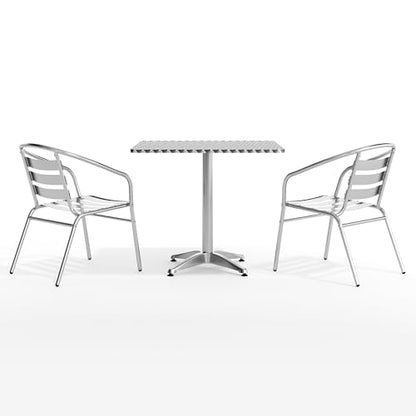 Flash Furniture Lila 31.5'' Square Aluminum Indoor-Outdoor Table Set with 2 Slat Back Chairs