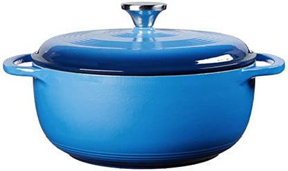 Lodge Essential Enamel Cast Iron Dutch Oven with Lid - 4.5 Quart - Oven-Safe Enamel Cookware up to 500° F - Heat-Retaining Braising & Roasting Pot - Non-Toxic Cookware - Caribbean Blue