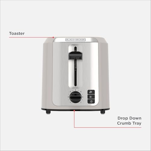 BLACK+DECKER 2-Slice Toaster, Extra-Wide Slots, 7 Shade Settings, Bagel & Frozen Functions, Removable Crumb Tray, Baked Stone